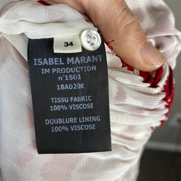 Isabel Etoile Marant Dress White Red Ruffle Long Sleeve Mini Dress Size 2 NWT - Picture 12 of 14